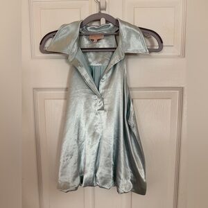 Ciebon Light Blue Satin Sleeveless Blouse with Bubble Hem